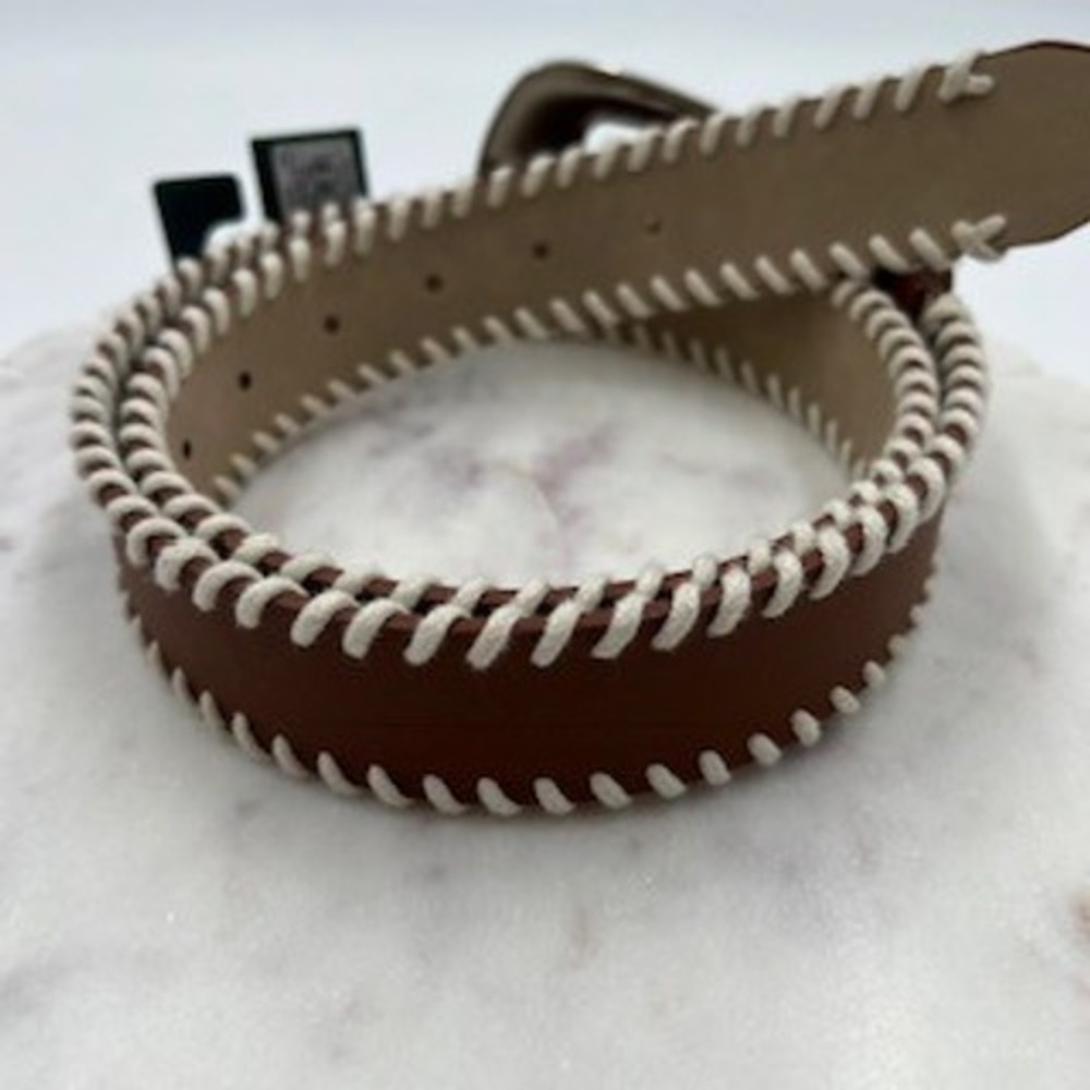 Wild Fable Women Brown Western Whipstitch Belt Silver Engraved Buckle Medium NEW - Picture 4 of 8